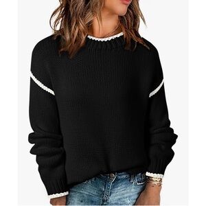 Cozy Knit Crewneck Sweater with Contrast Trim